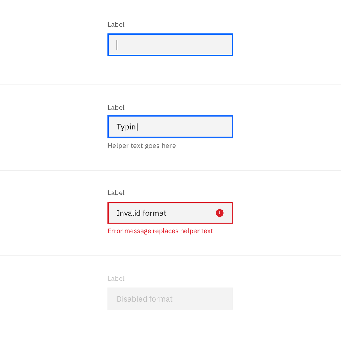 text input interactive states